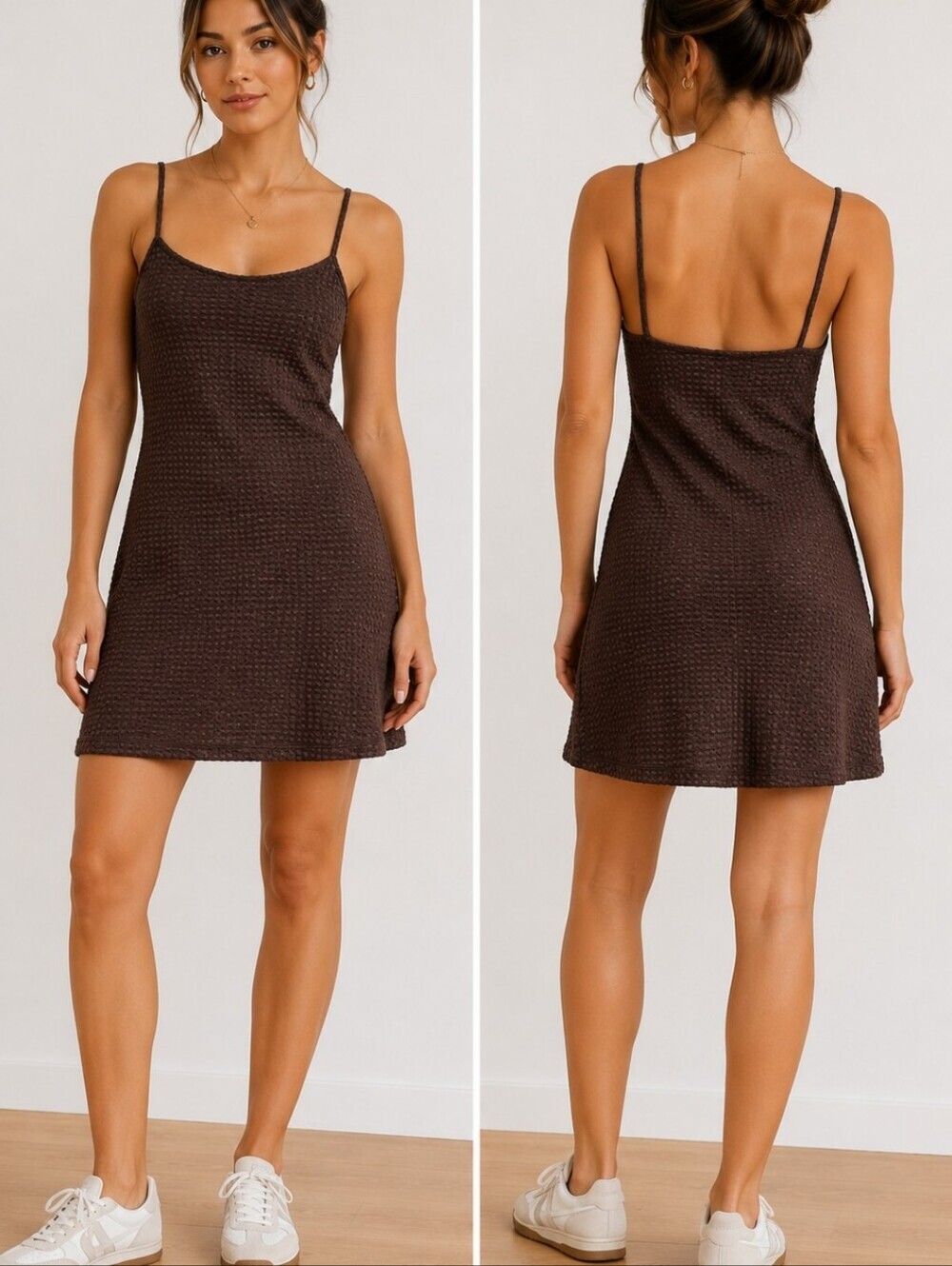 H&M Brown Textured Knit Mini Dress Size S Quiet Luxury Espresso Autumn